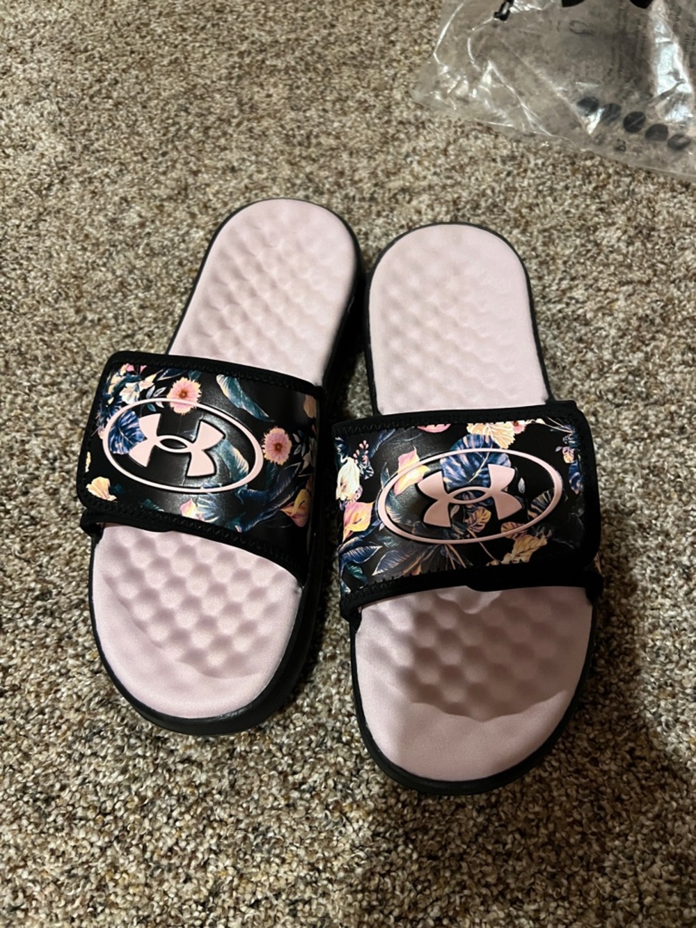 Under Armour Pink Footbed Floral Logo Slide Sandals